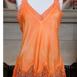 Orange Lace Trim Women's Top